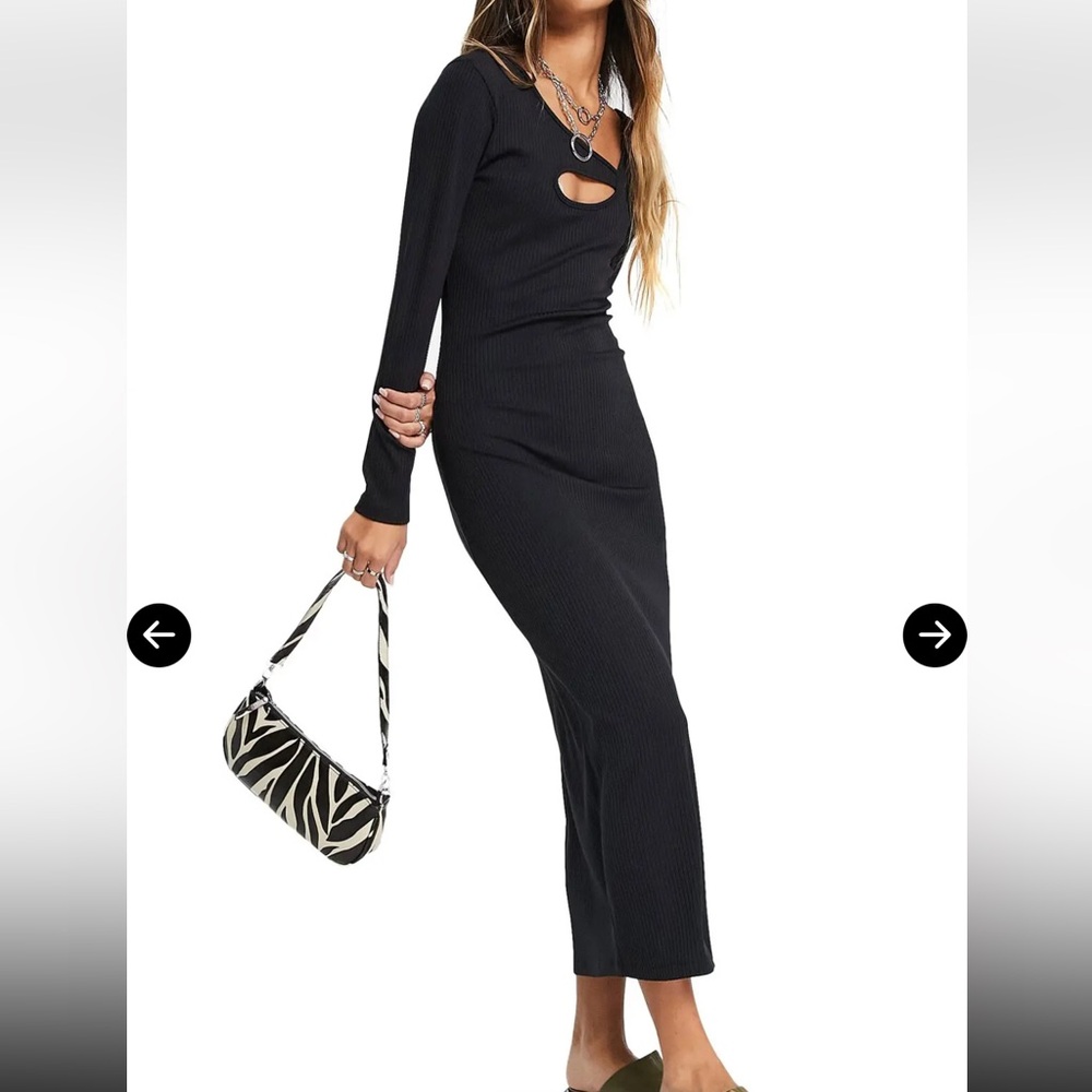 NWT TOPSHOP Asymmetric Rib Long Sleeve Cutout Midi Dress - sz 6